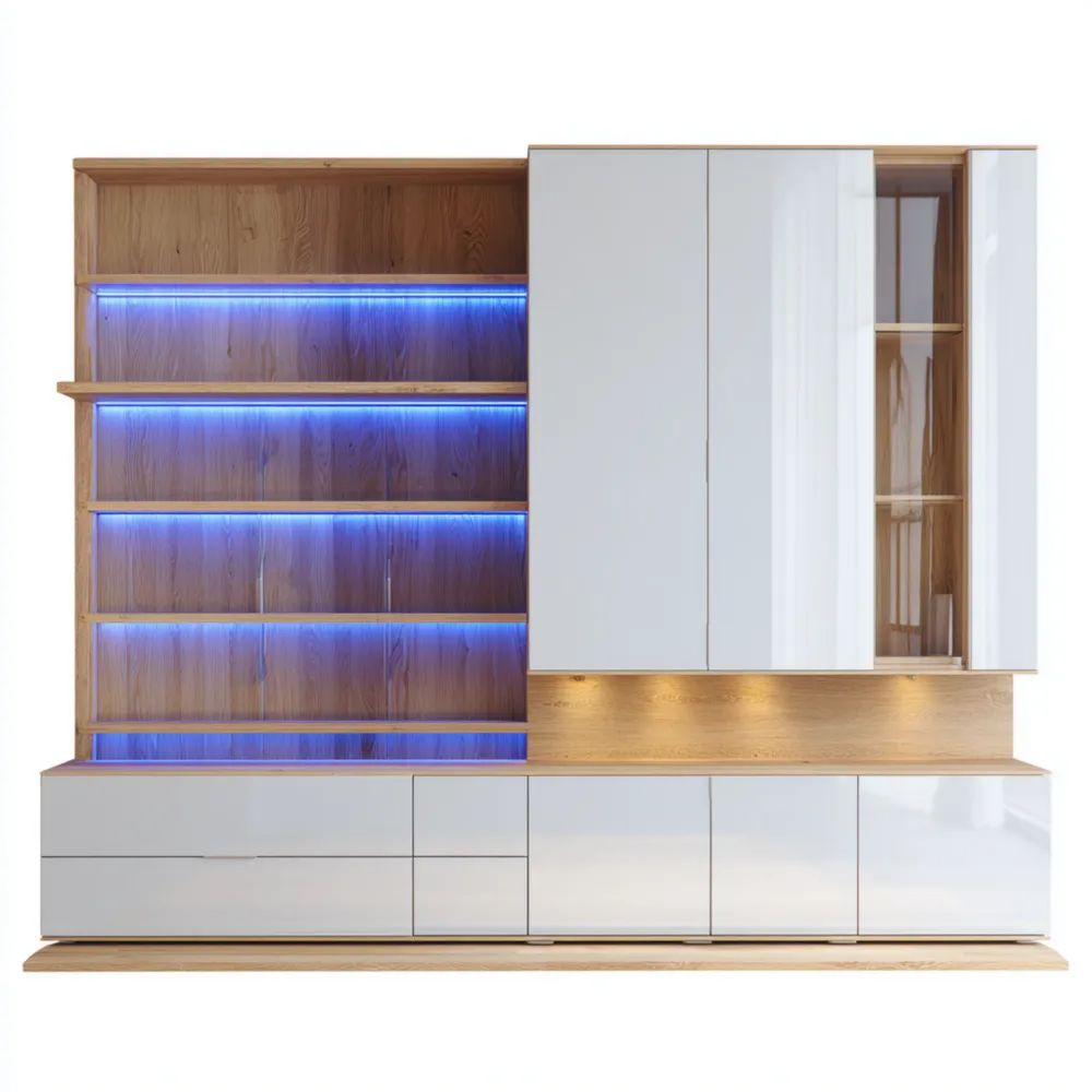 Bibliothèque avec Éclairage LED Bois et Blanc - 240x40x200 cm Design Moderne