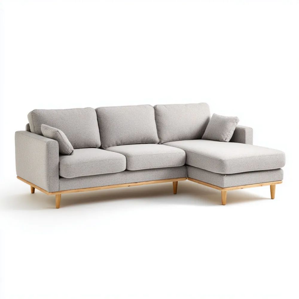 Canapé d'angle en tissu 250x150x85 cm – Gris Clair – Design Moderne