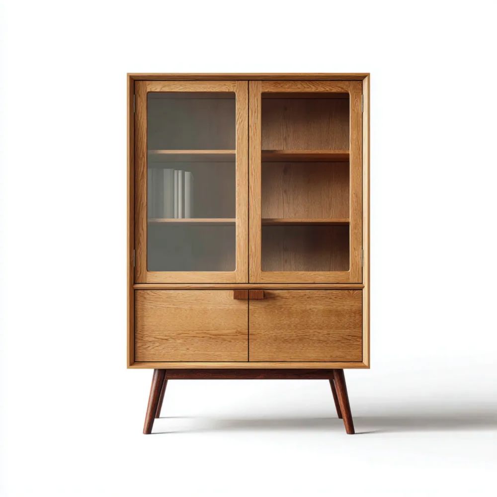 Vitrine en bois de chêne 120x40x180 cm avec portes vitrées - Design moderne