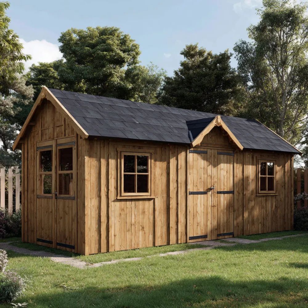 Abri de jardin en bois 5x3x2,5 m – Naturel – Toit en ardoise