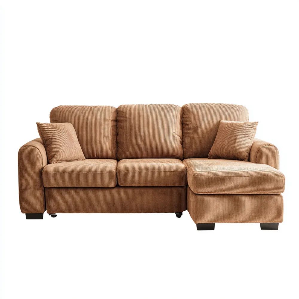 Canapé d'angle Tissu côtelé 210x140x85 cm – Brun – Design contemporain