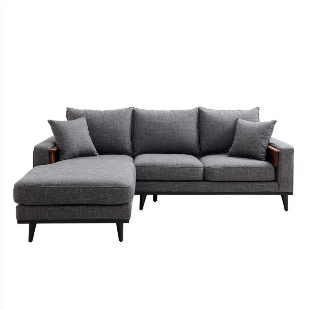 Canapé d'angle en tissu 250x90x85 cm – Gris Foncé – Design Moderne