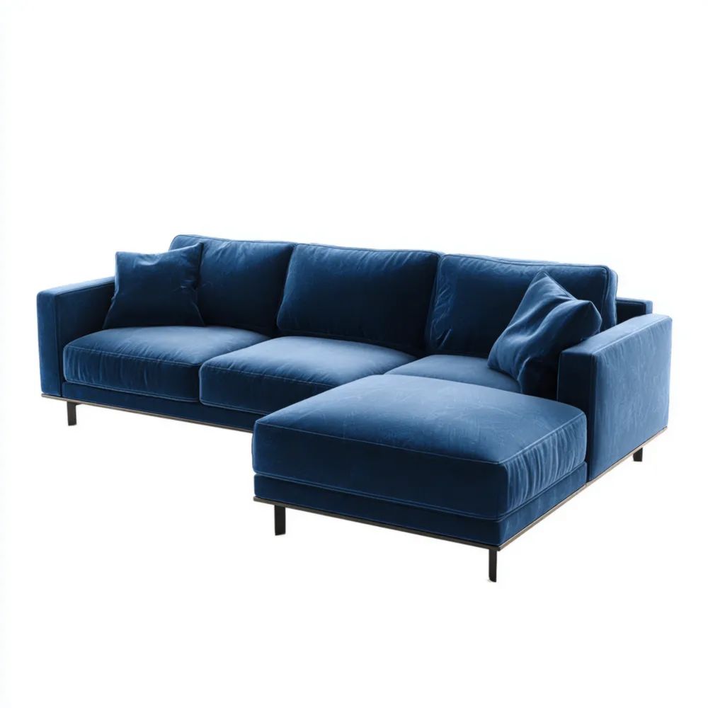 Canapé d'angle en velours 280x150x85 cm – Bleu Marine – Design Contemporain