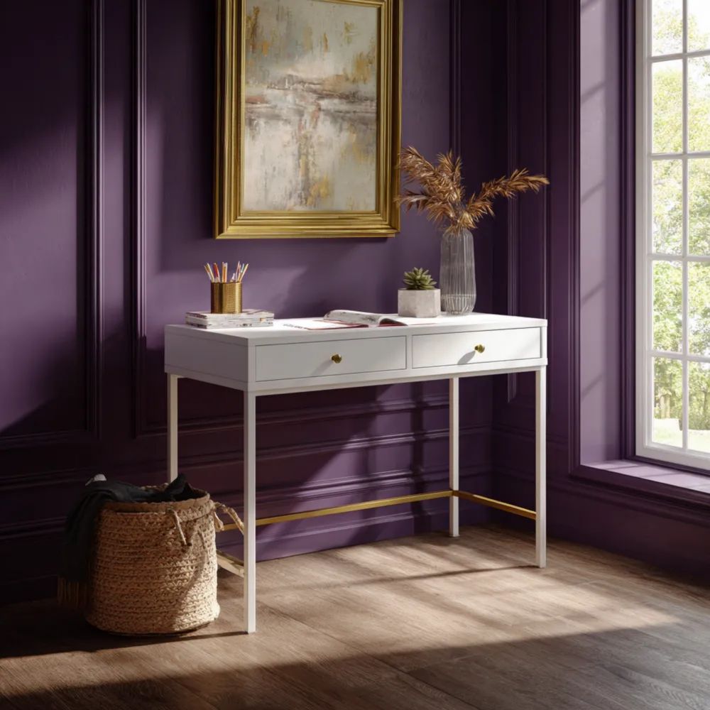 Bureau en Bois 120x60x75 cm - Blanc - Design Moderne avec Tiroirs