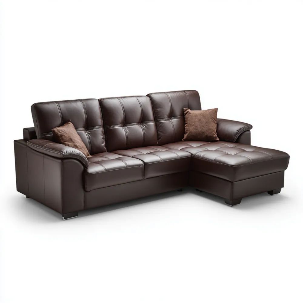 Canapé d'angle en cuir synthétique 200x150x85 cm – Marron – Design contemporain