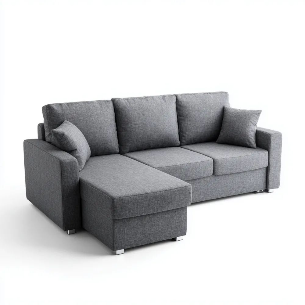 Canapé d'angle en tissu 210x140x85 cm – Gris – Design moderne