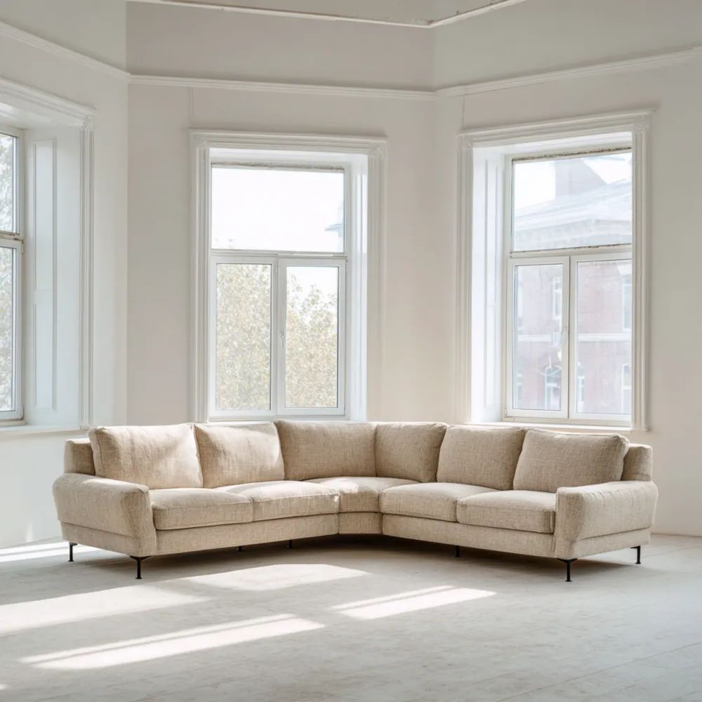 Canapé d'angle tissu lin 300x90x90 cm - Beige - Style Contemporain