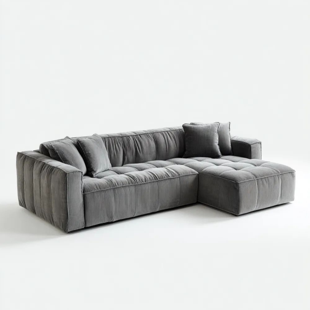 Canapé d'angle en tissu côtelé 280x160x85 cm – Gris – Design moderne