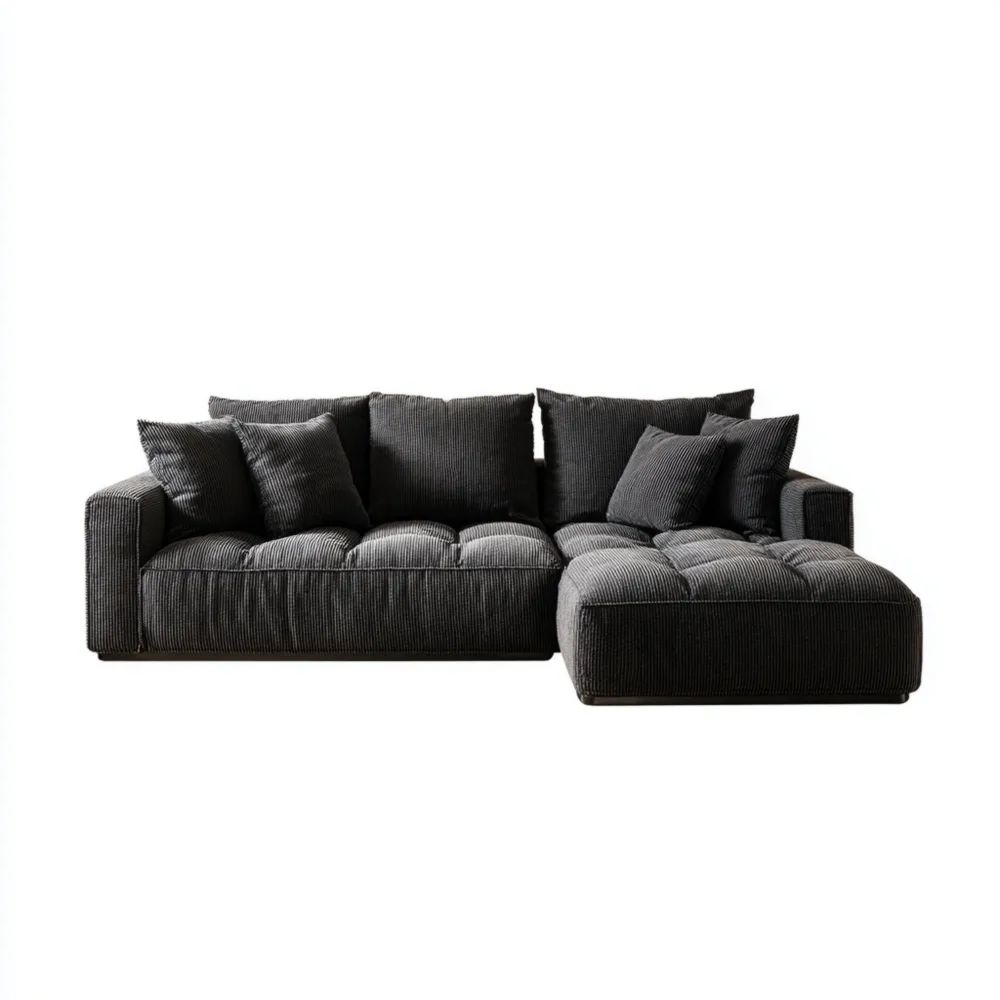 Canapé d'angle en tissu côtelé 280x160x45 cm - Gris Foncé - Design moderne