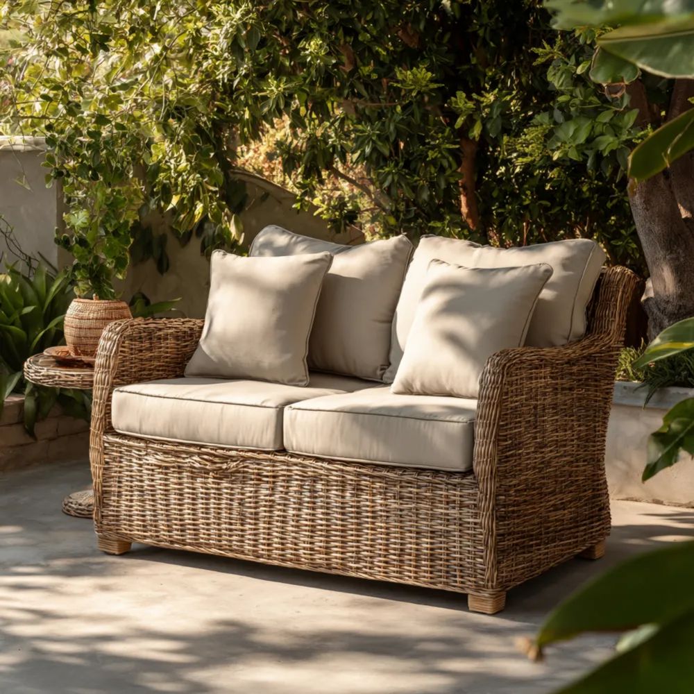 Canapé deux places de jardin Rotin 150x80x90 cm – Beige – Style Naturel