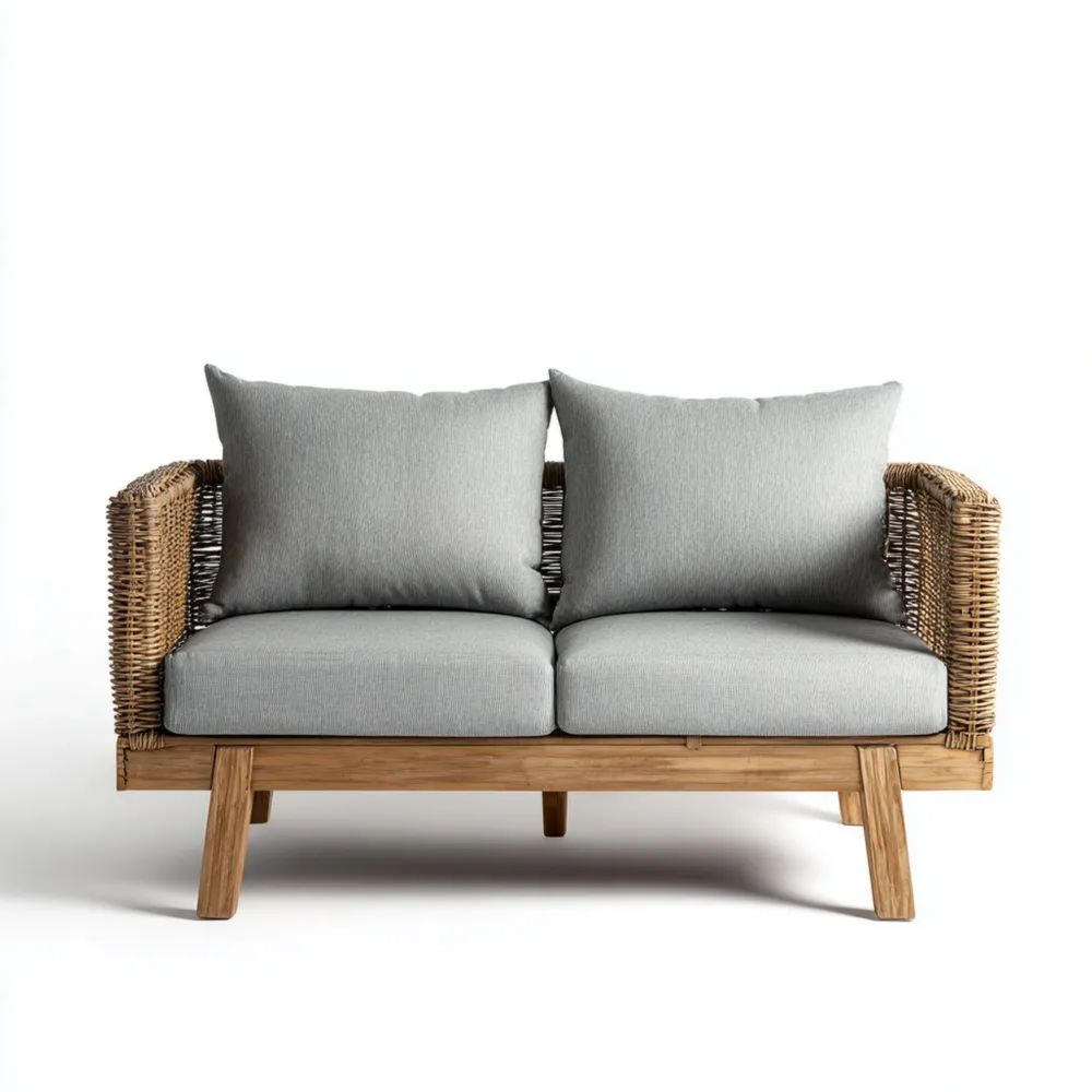 Canapé de jardin 2 places 120x70x78 cm bois et osier Gris clair - Design moderne