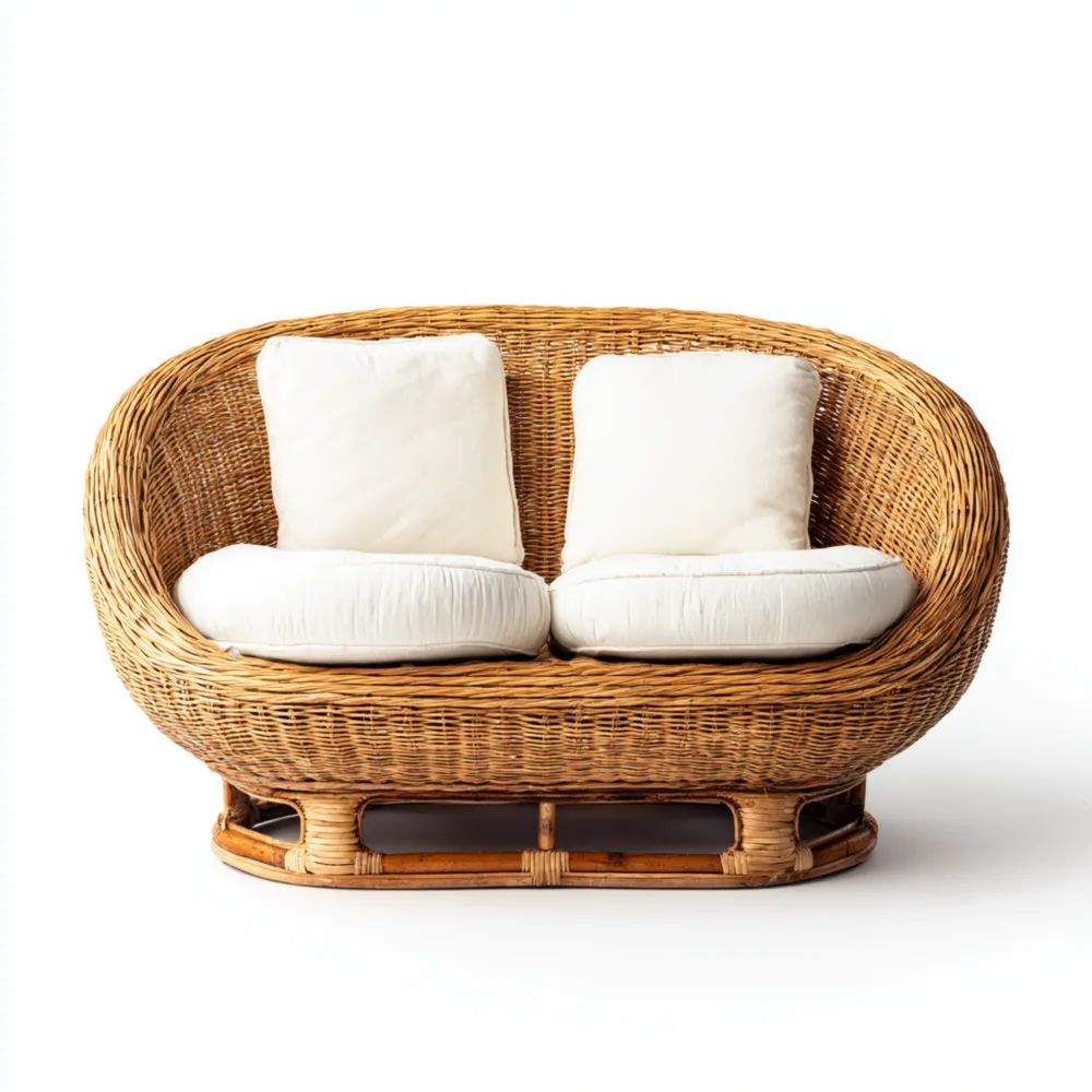 Canapé de jardin en rotin 2 places 130x75x80 cm – Naturel/Blanc