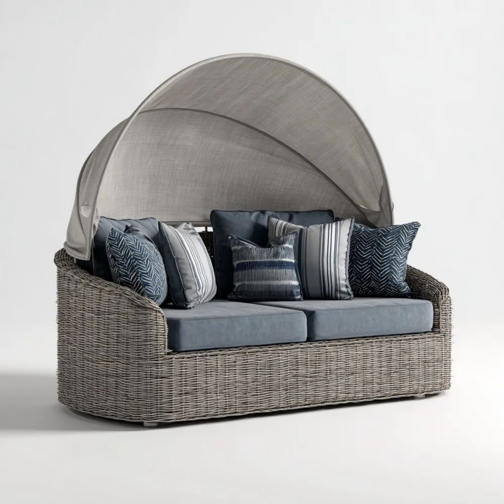 Canapé deux places de jardin - Résine tressée 140x90x150 cm - Gris - Style contemporain avec toit amovible