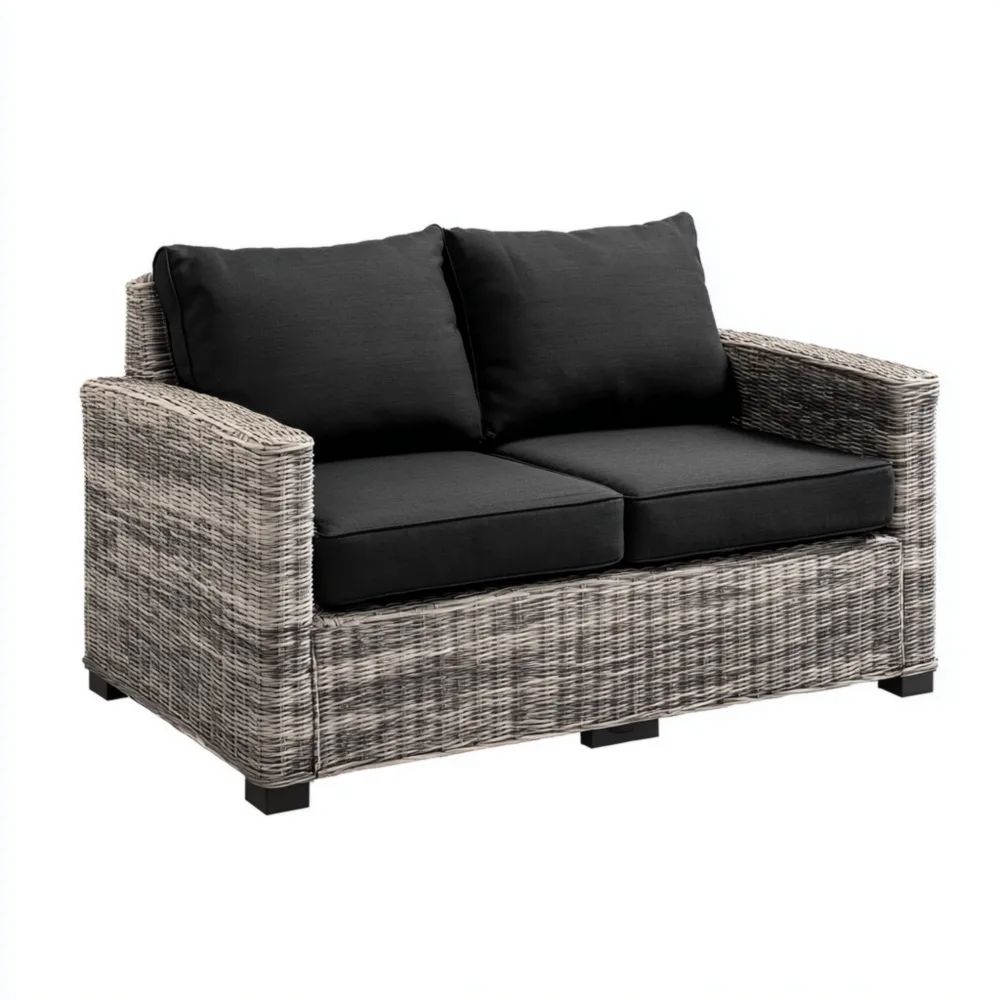 Canapé de jardin 2 places en résine tressée 120x75x70 cm - Noir/Gris - Design moderne