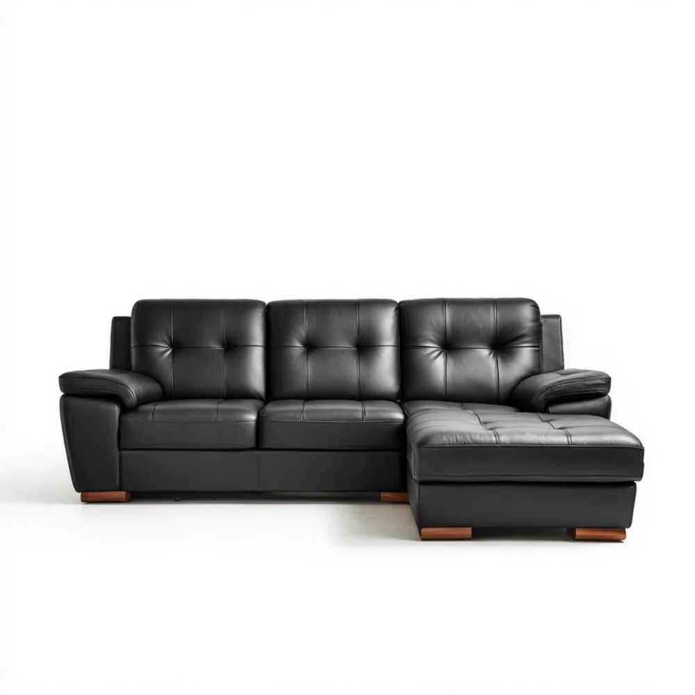 Canapé d'angle en cuir 270x210x85 cm – Noir – Design contemporain