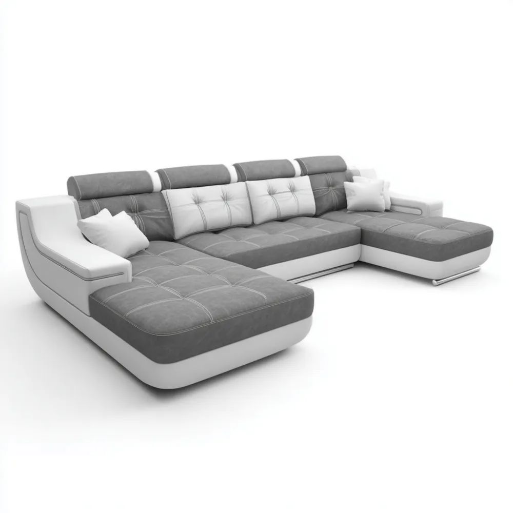 Canapé d'angle en tissu 290x105x85 cm – Gris/Blanc – Design moderne