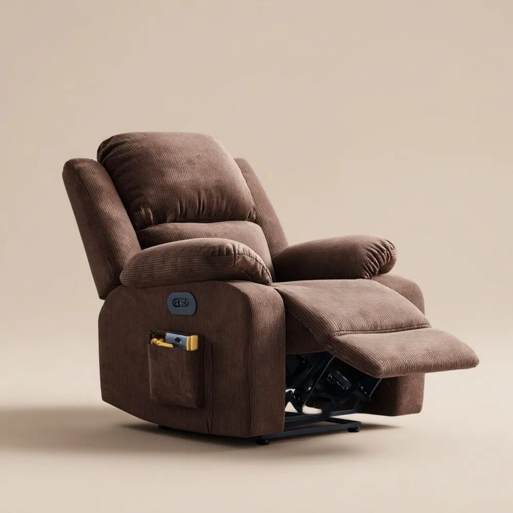 Fauteuil Relax Électrique 85x90x100 cm Tissu Côtelé Marron – Design Ergonomique
