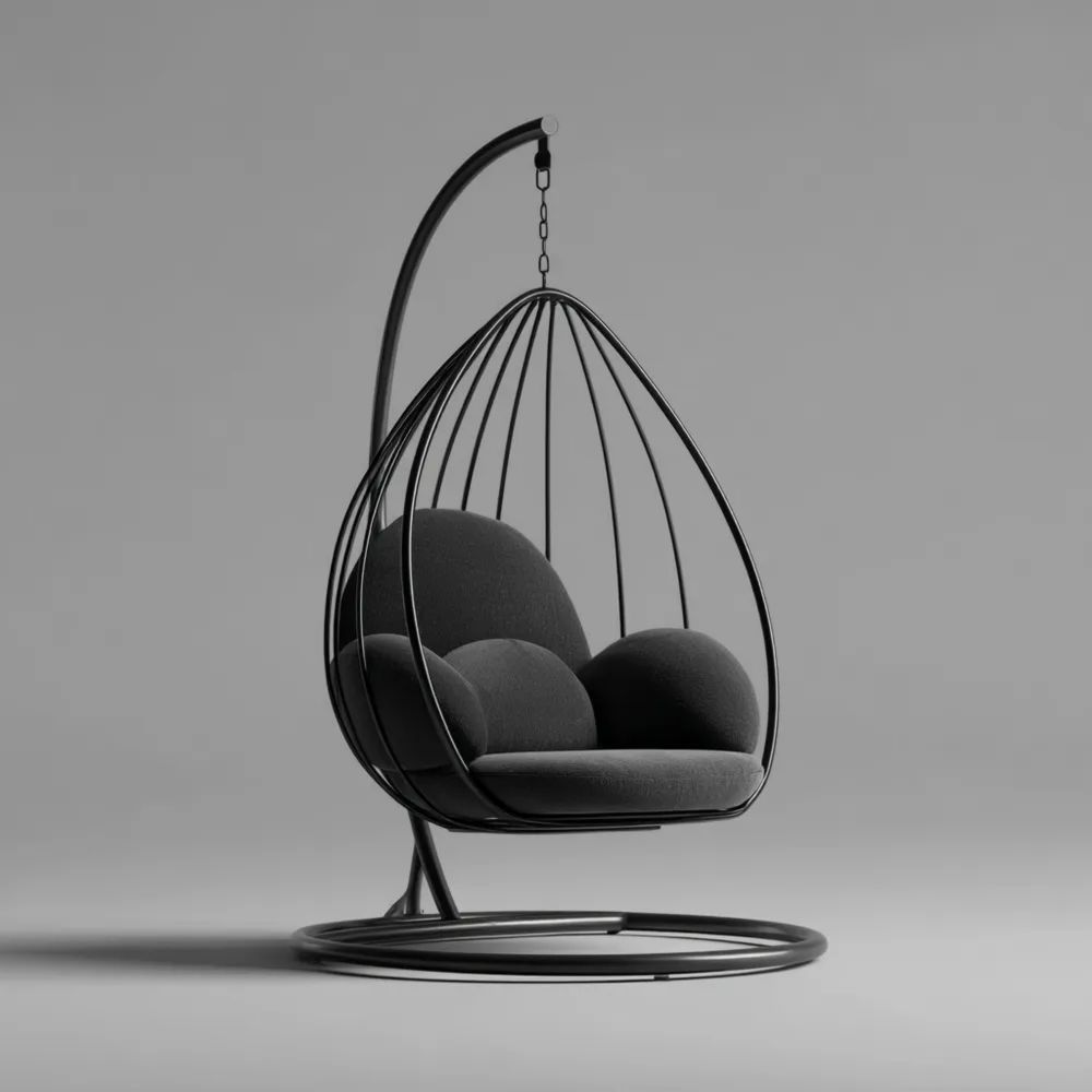 Chaise suspendue design moderne 110x120x200 cm en métal - Noir