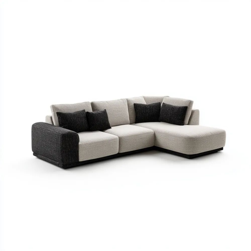 Canapé d'angle tissu 250x150x85 cm - Gris/Noir - Design contemporain