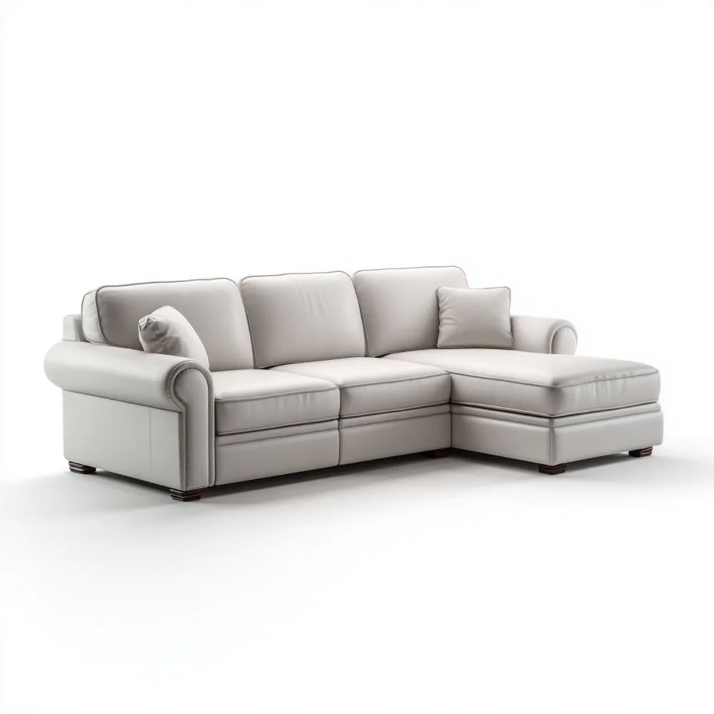 Canapé d'angle en cuir 250x150x90 cm - Blanc Cassé - Design classique