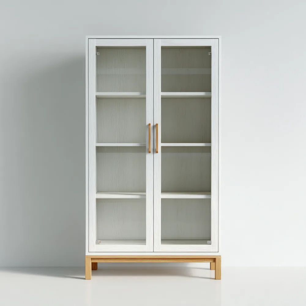 Vitrine en bois 80x180x40 cm – Blanc/Bois Naturel – Design moderne