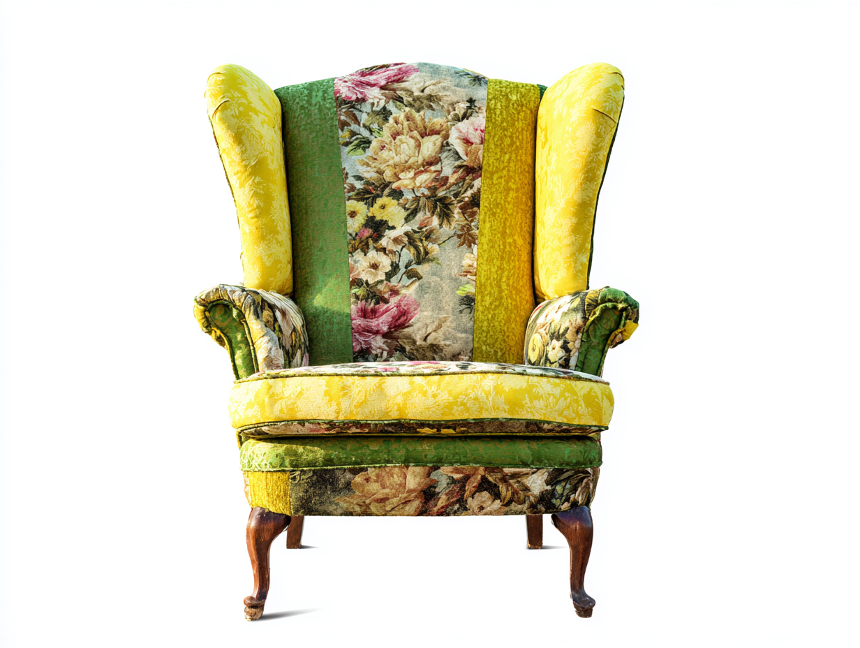 Sillón tapizado de tela 80x75x105cm - Amarillo-Verde-Multicolor - Estilo clásico-Homigetmart