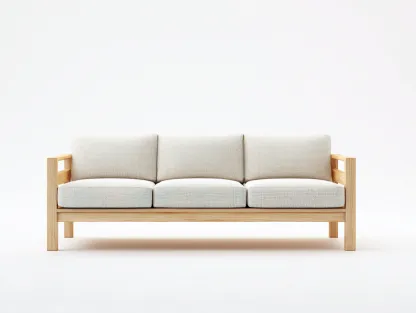 Sofá de 3 plazas de madera y tela 210x85x80cm - Beige-Madera natural - Diseño contemporáneo-Homigetmart