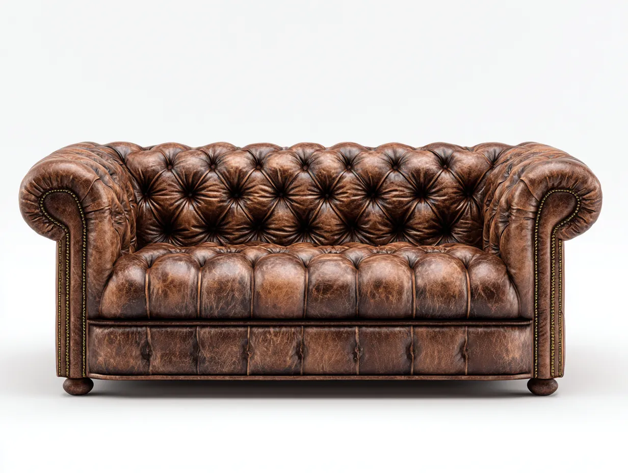 Sofá 3 plazas tapizado en cuero 220x90x75 cm - Marrón - Diseño clásico-Homigetmart