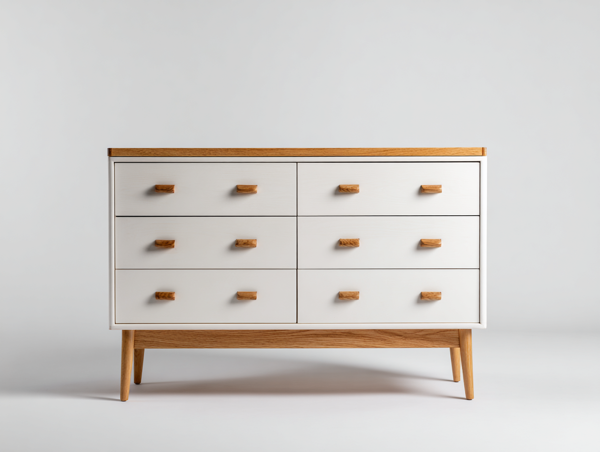 Cómoda de madera MDF 120x40x75cm - Blanco-Madera natural - Diseño nórdico-Homigetmart