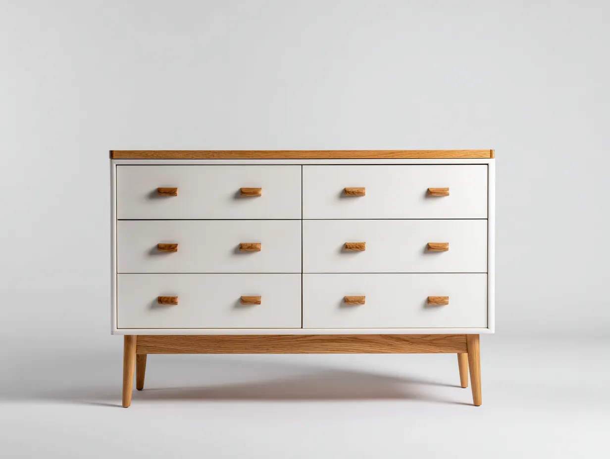 Cómoda de madera MDF 120x40x75cm - Blanco-Madera natural - Diseño nórdico-Homigetmart