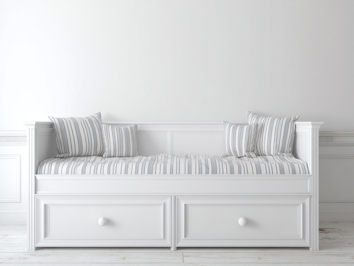 Sofá cama 200x90x85 cm - madera lacada blanca - diseño clásico-Homigetmart