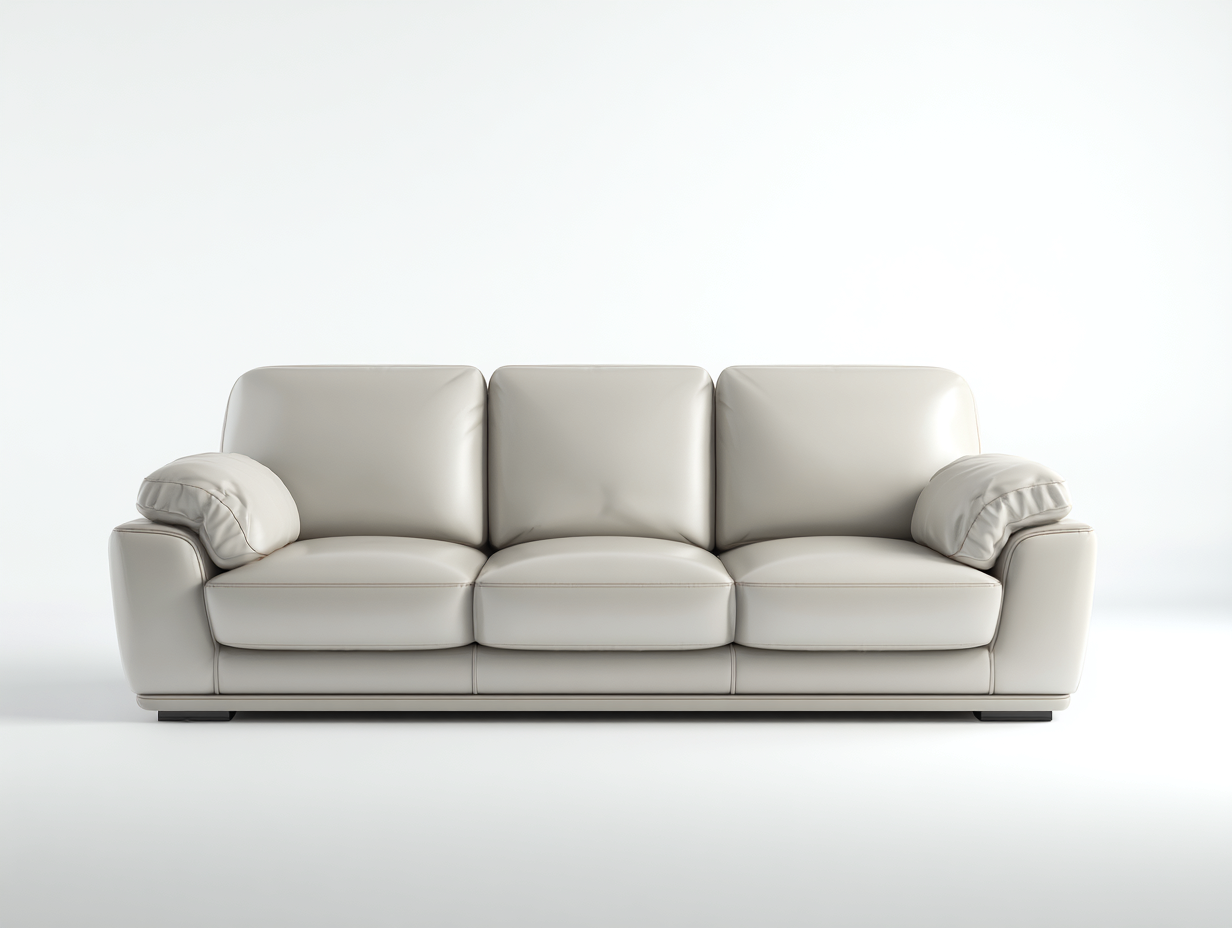 Sofá 3 plazas tapizado en cuero 210x90x80 cm - Beige - Diseño contemporáneo-Homigetmart