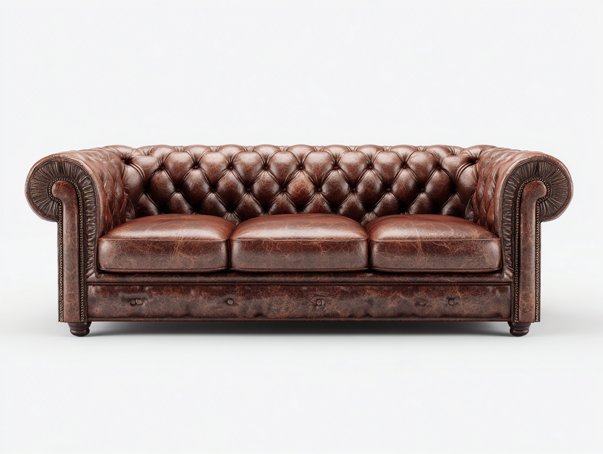 Sofá de 3 plazas tapizado en cuero sintético 225x95x80cm - Marrón - Estilo clásico-Homigetmart