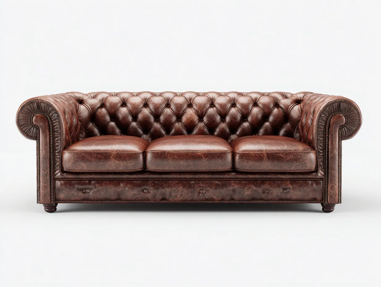 Sofá de 3 plazas tapizado en cuero sintético 225x95x80cm - Marrón - Estilo clásico-Homigetmart