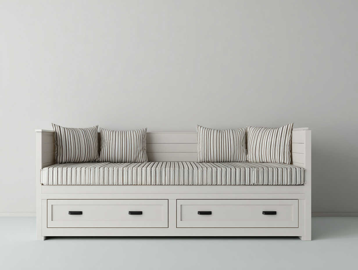 Sofá cama de madera MDF 200x90x75cm - Blanco-Beige - Diseño funcional-Homigetmart