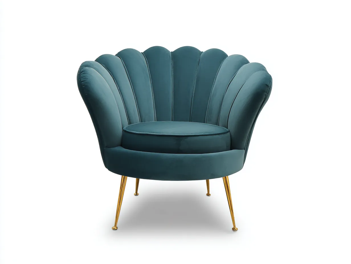 Sillón tapizado de terciopelo 75x70x80cm - Azul verdoso-Dorado - Diseño elegante-Homigetmart