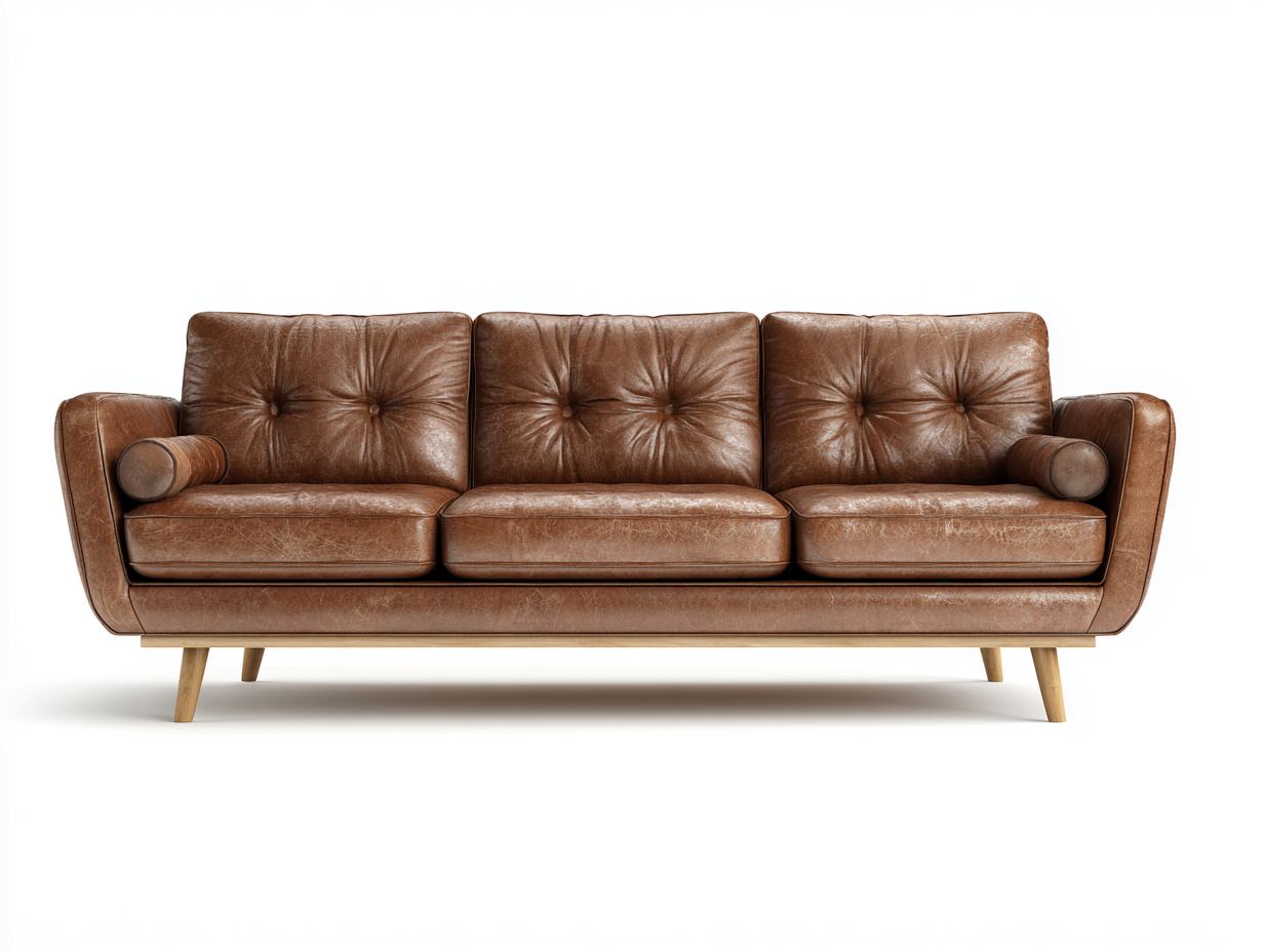 Sofá 3 plazas 210x90x85 cm - cuero marrón - diseño moderno-Homigetmart