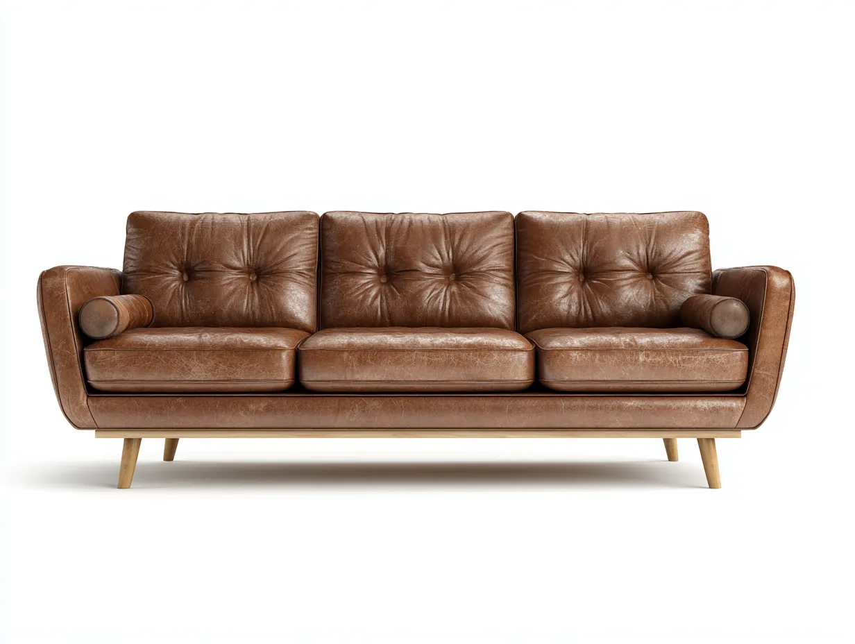 Sofá 3 plazas 210x90x85 cm - cuero marrón - diseño moderno-Homigetmart