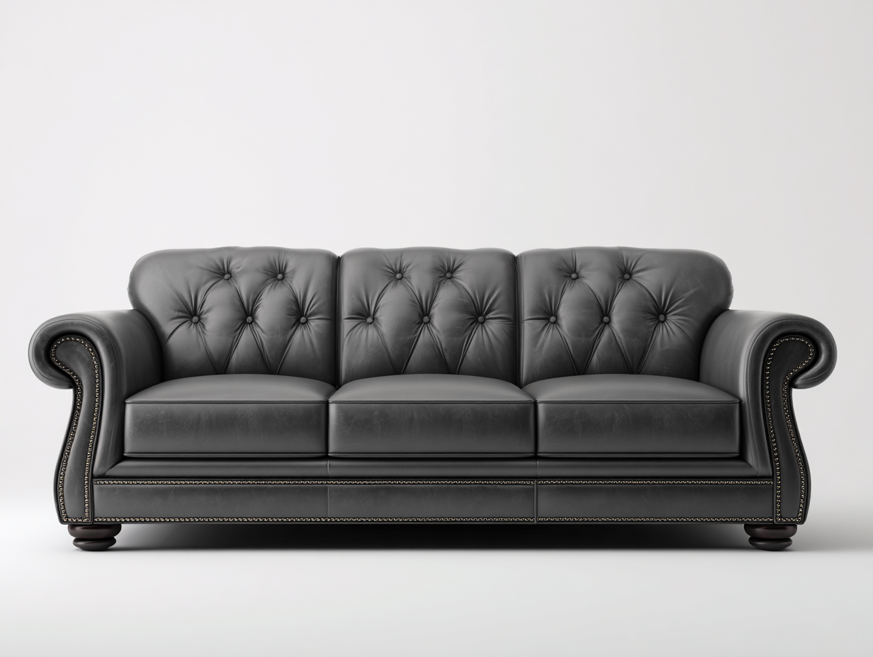 Sofá de 3 plazas tapizado en cuero sintético 220x90x85cm - Gris oscuro - Estilo clásico-Homigetmart