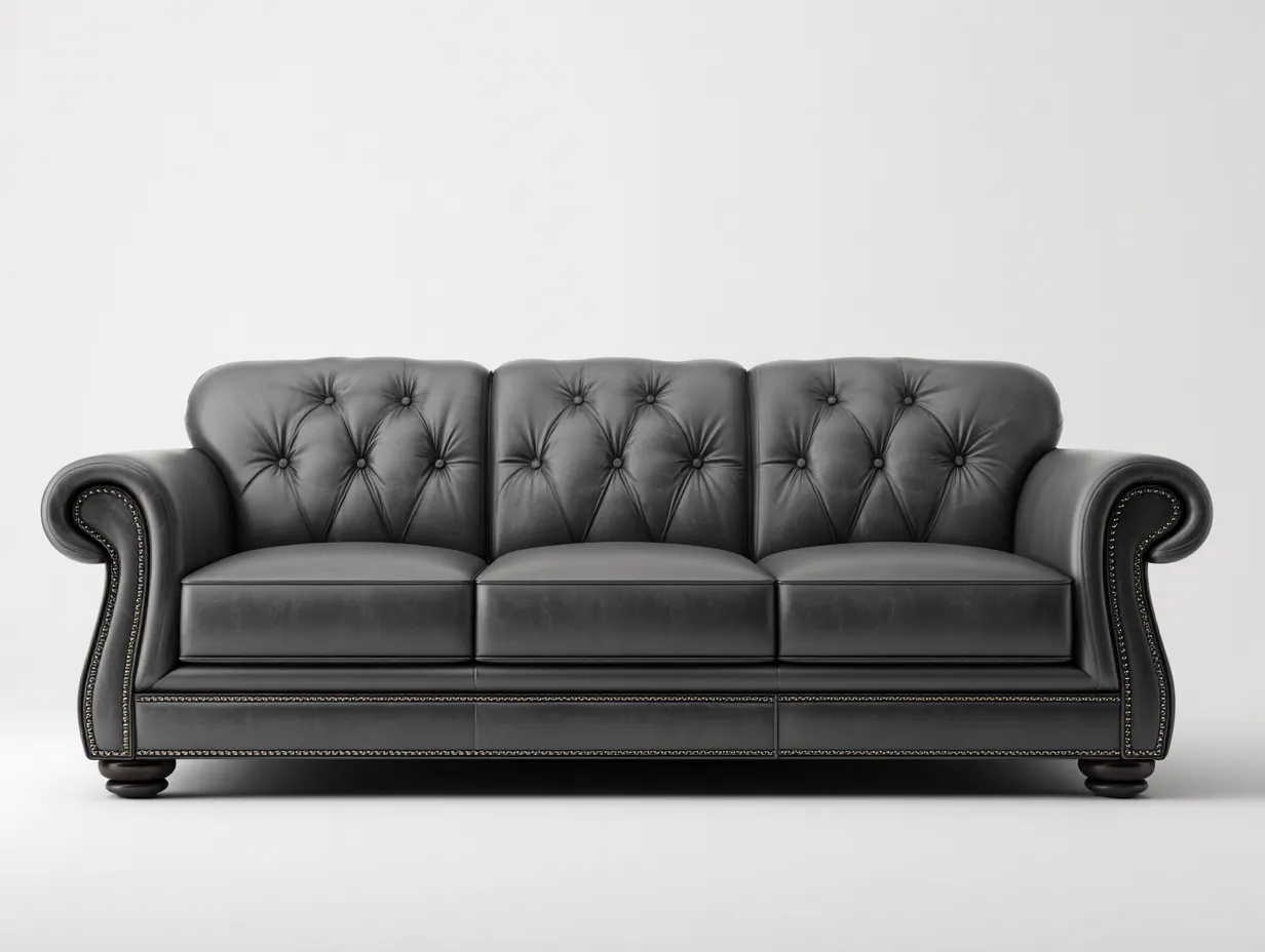 Sofá de 3 plazas tapizado en cuero sintético 220x90x85cm - Gris oscuro - Estilo clásico-Homigetmart