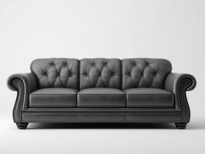 Sofá de 3 plazas tapizado en cuero sintético 220x90x85cm - Gris oscuro - Estilo clásico-Homigetmart