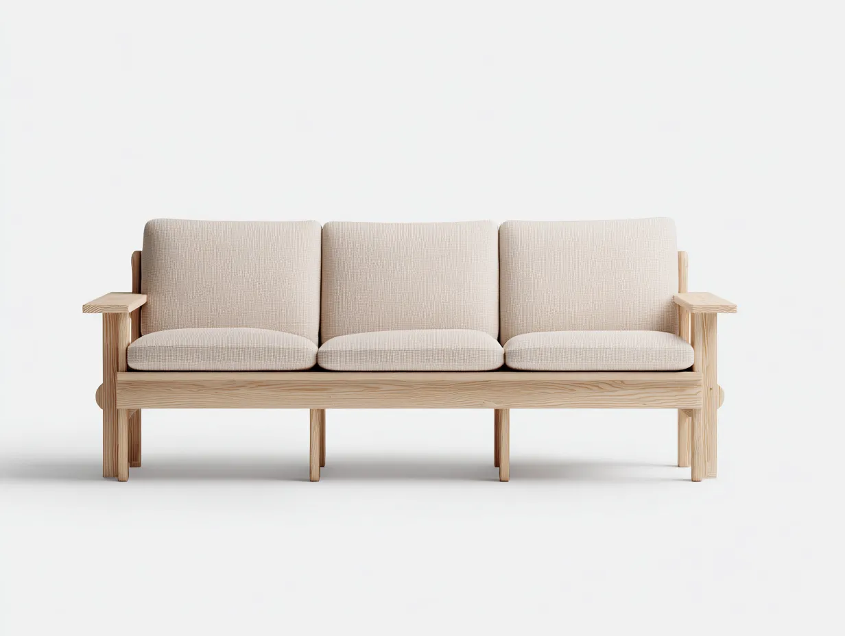 Sofá de madera y tela 210x85x80 cm - beige - diseño moderno para salón-Homigetmart