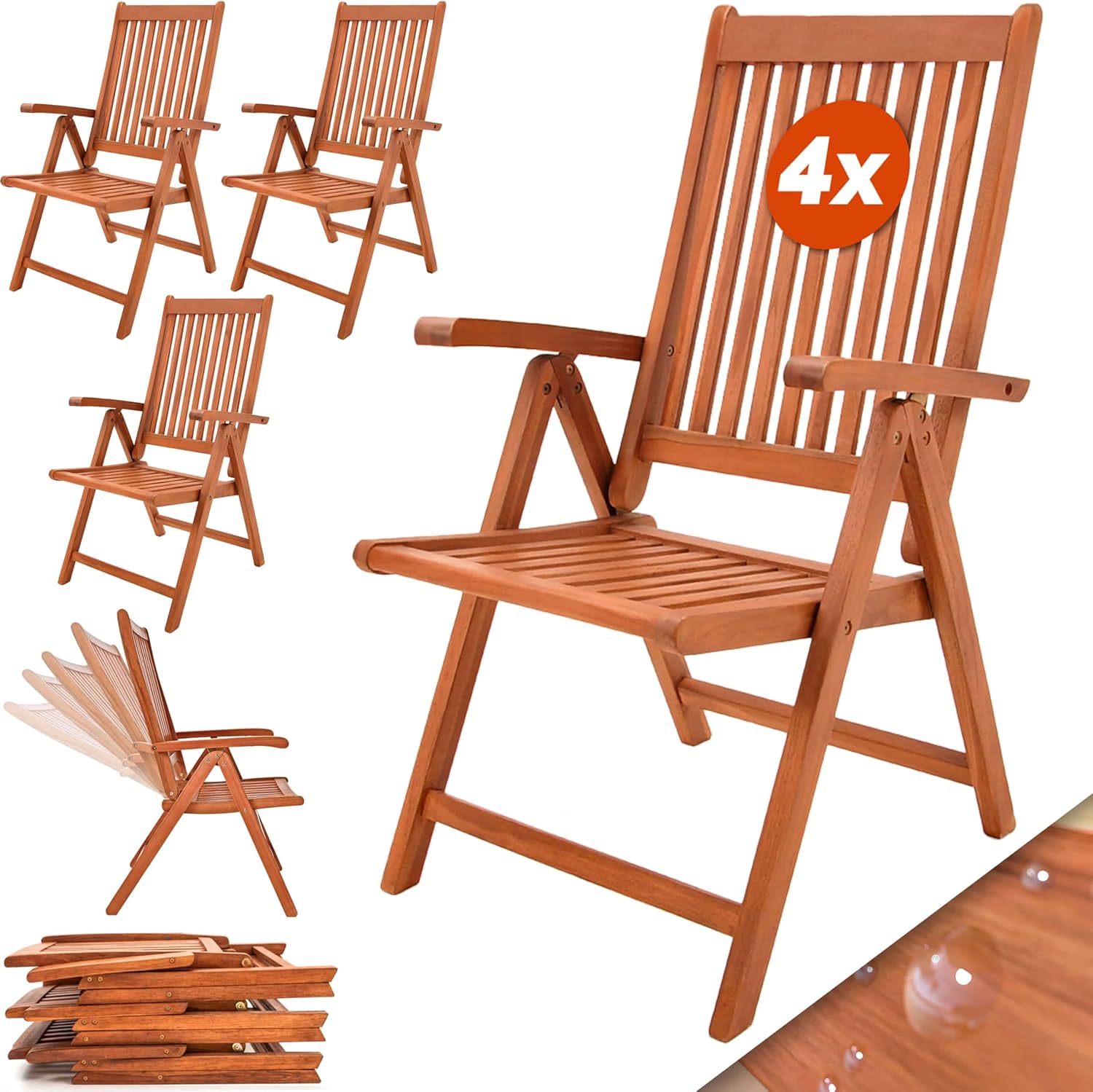 Casaria Gartenstuhl Set Holz Eukalyptus Armlehne Braun – Outdoor Stühle klassisches Design-Sofauplab