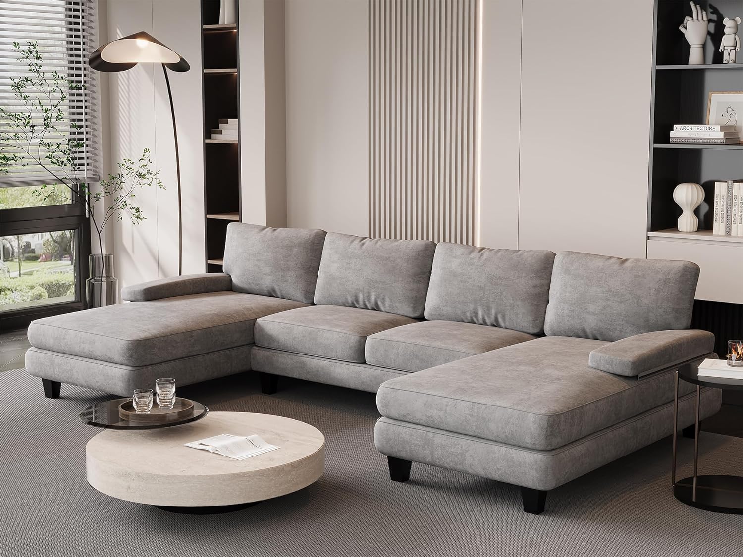 JUMMICO Ecksofa U Form 292x111x92 cm – grau – Schlafsofa für Wohnzimmer Schlafzimmer-Sofauplab
