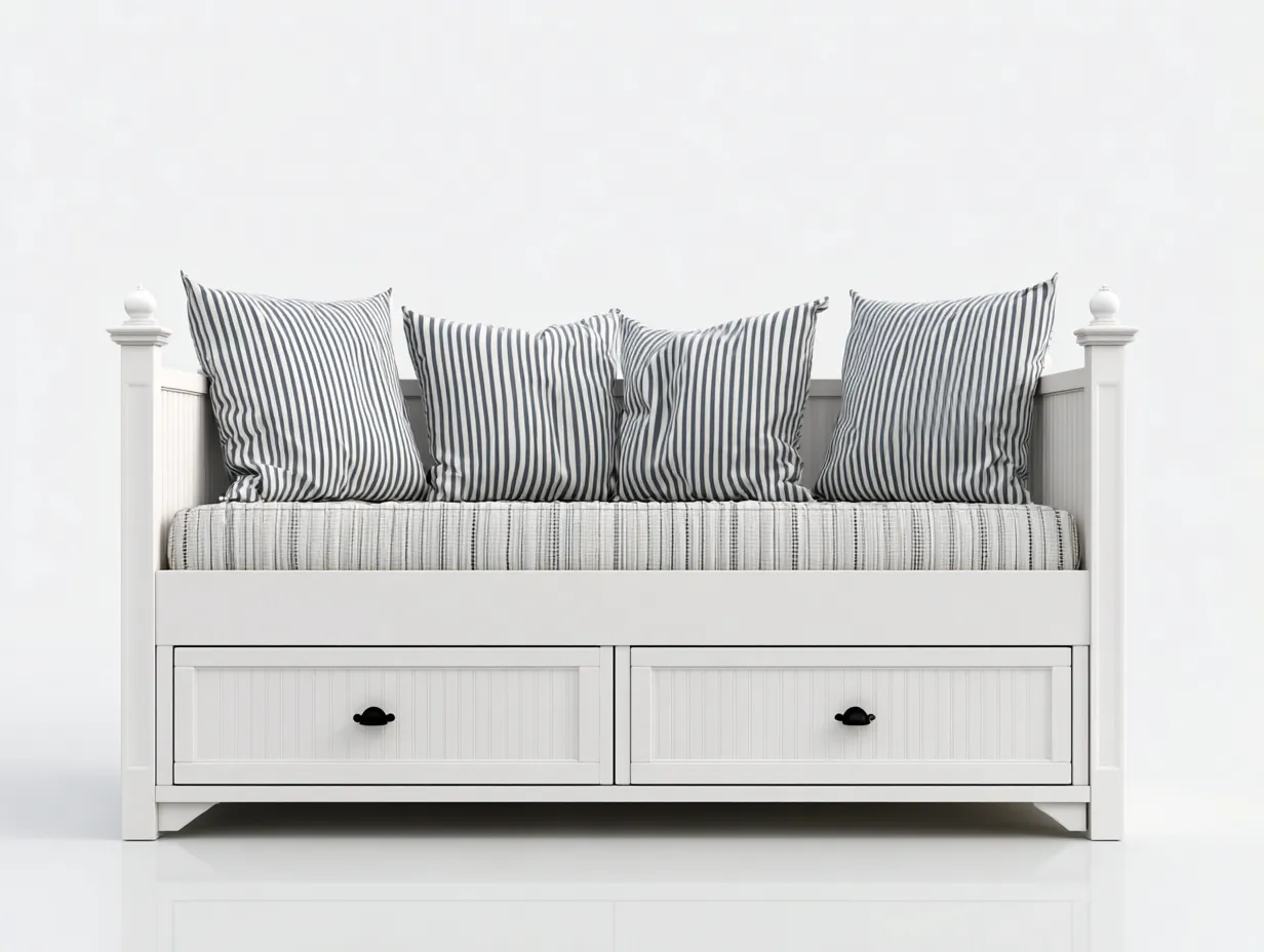 Schlafsofa - Holz-Stoff - 200x95x88 cm - Weiß-Grau - Landhausstil-Sofauplab