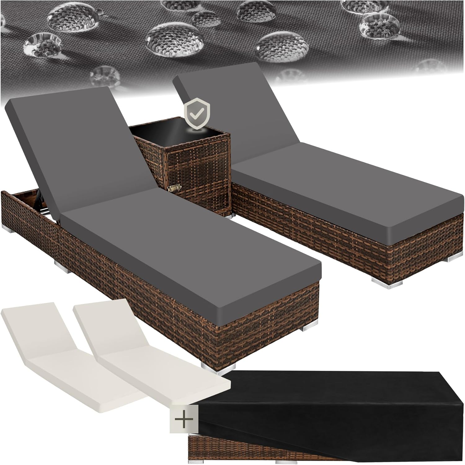 tectake Sonnenliegen Set Polyrattan Liegen Tisch Braun – Outdoor Liegen modernes Design-Sofauplab