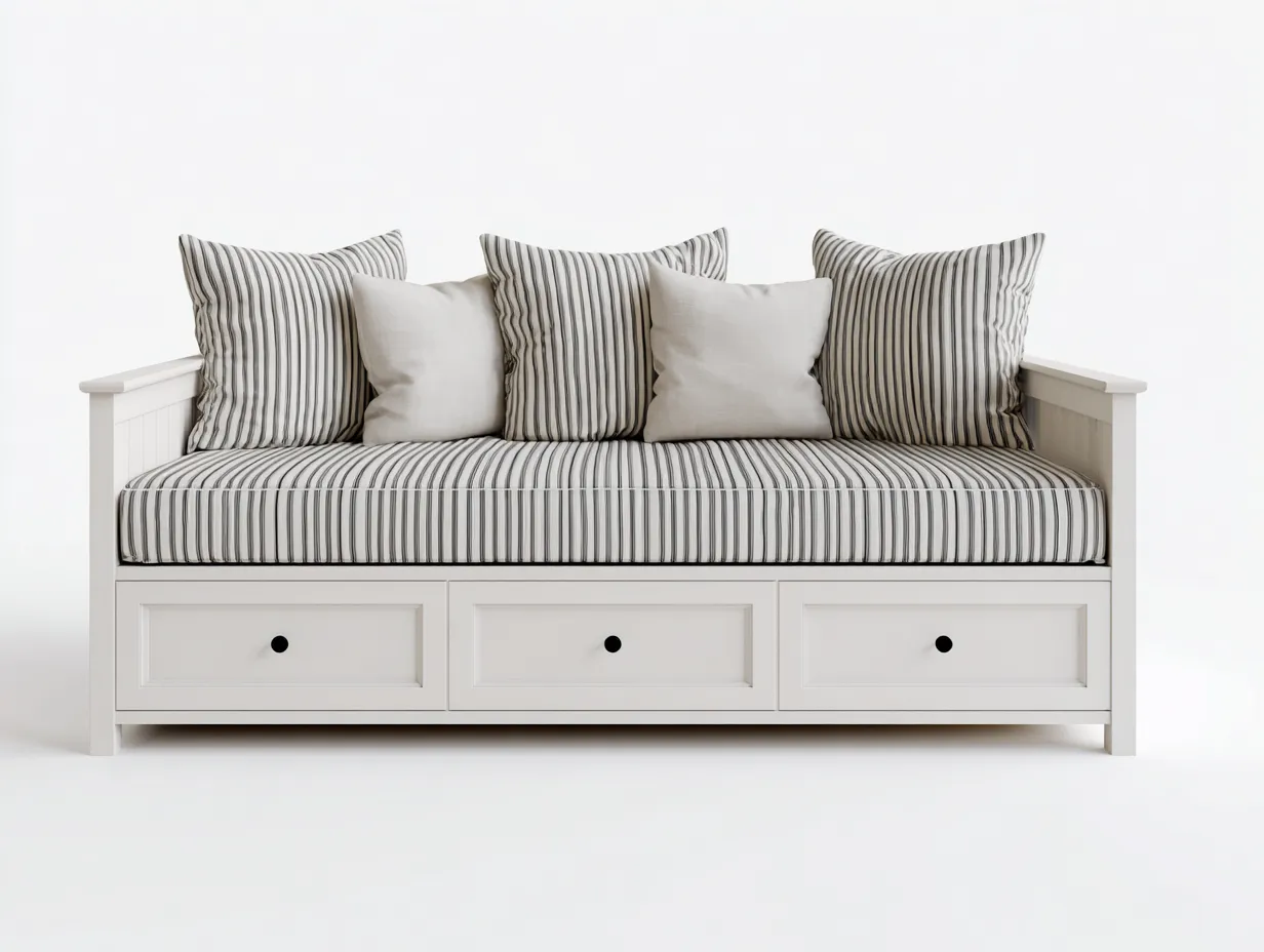 Schlafsofa - Holz-Stoff - 206x97x89 cm - Weiß-Grau - Landhausstil-Sofauplab