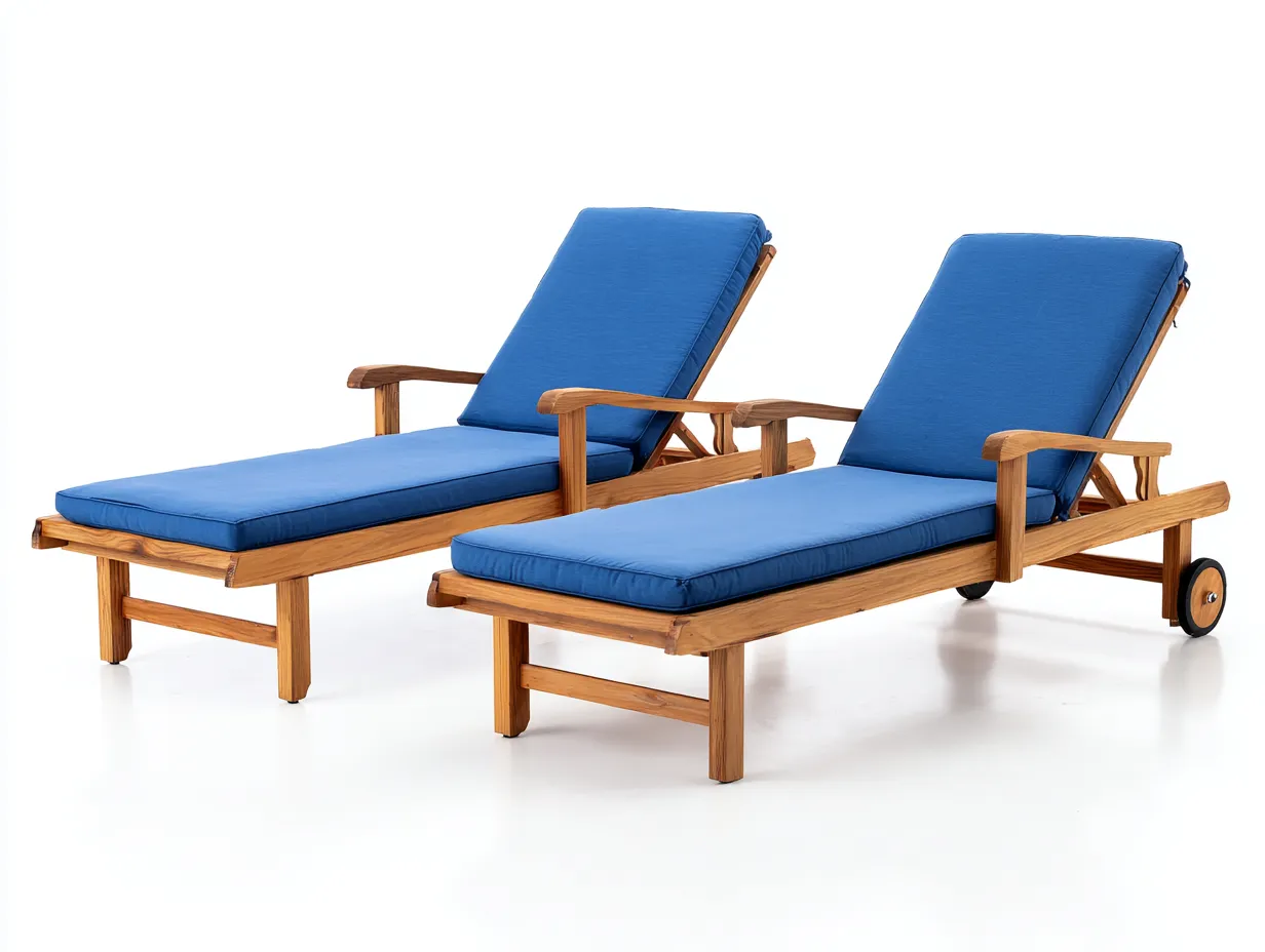 Sonnenliege - Holz-Textil - 198x66x35 cm - Blau - Outdoor Design-Sofauplab