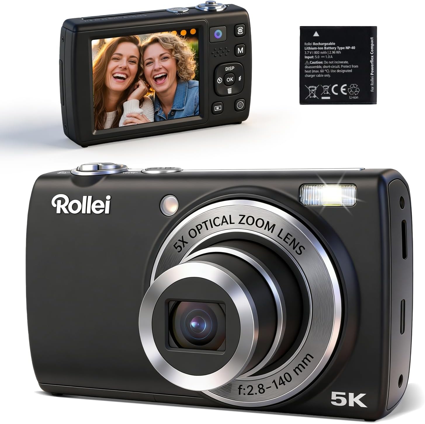 Kompaktkamera 64 MP 5K Schwarz – Digitalkamera mit Dual Lens und 5x Zoom-Sofauplab