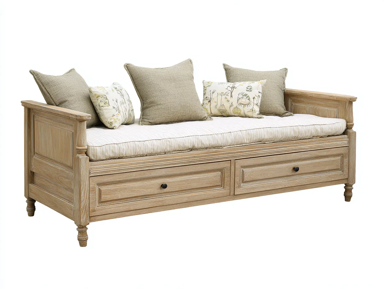 Schlafsofa - Holz-Stoff - 202x96x86 cm - Beige-Holz - Klassischer Stil-Sofauplab